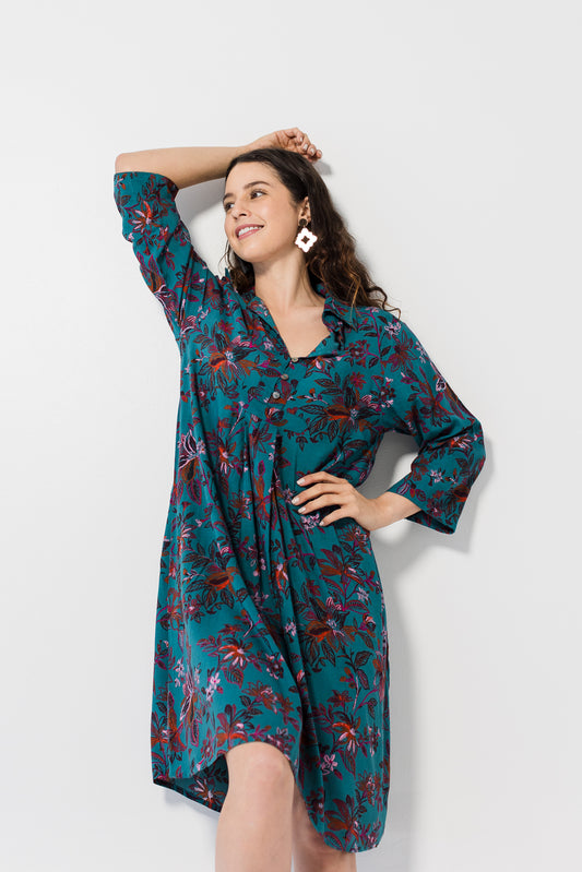 Klara dress - Teal floral