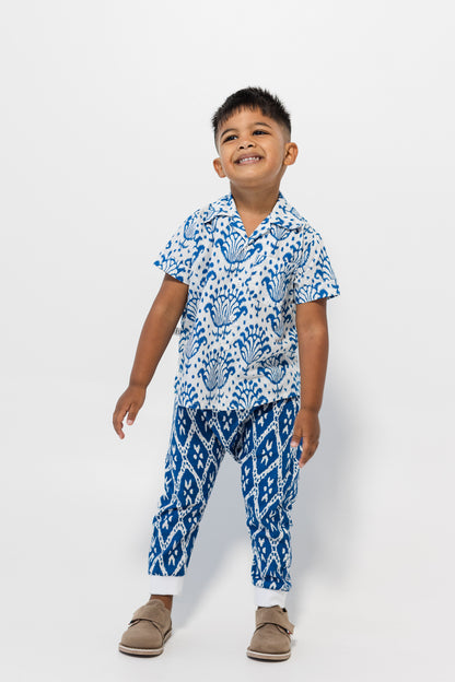 Boys shirt- Indigo ikat (short sleeve)