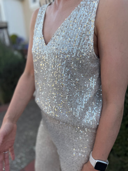 Sequin tank top - Nude silver