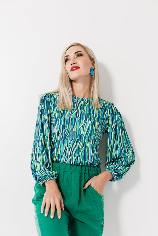 Mia top - Blue Squiggle