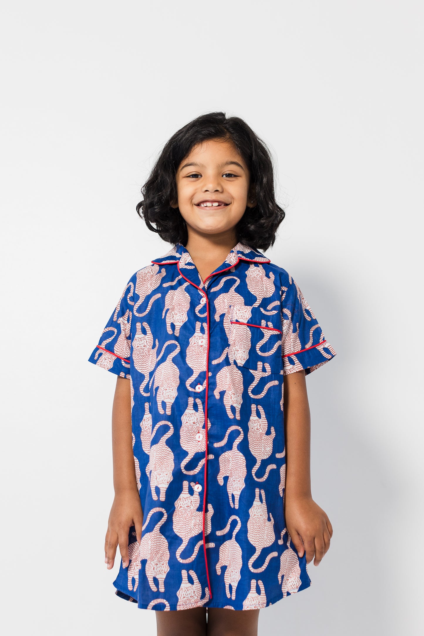 Girls sleep dress - Blue tiger