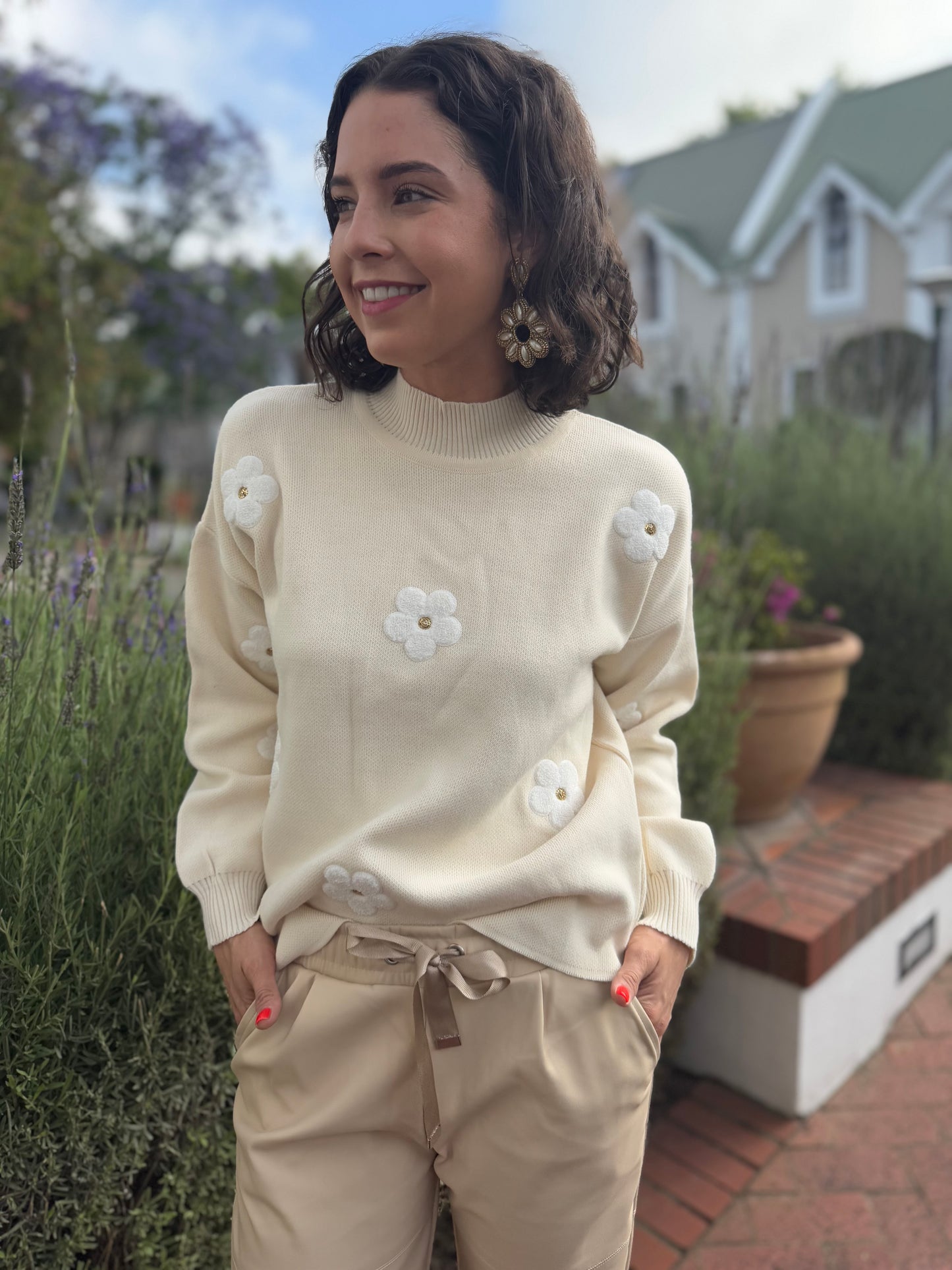 Flower sweater - Nude