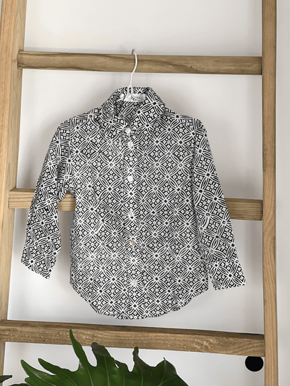 Boys shirt (long sleeve) - Black & white Geometric print Babalu boutique