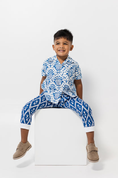 Boys shirt- Indigo ikat (short sleeve)