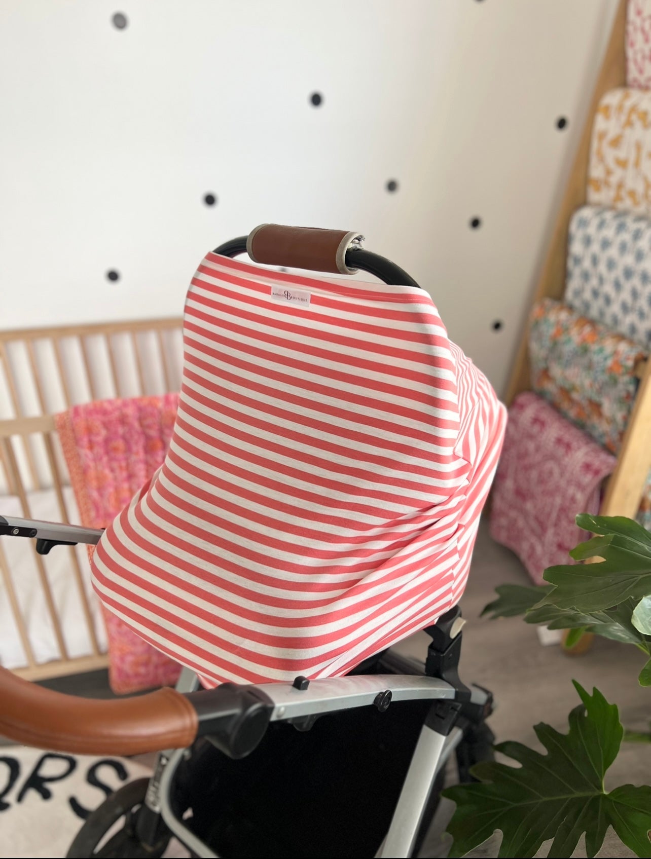 Car seat cover / feeding blanket - Guava stripe Babalu boutique