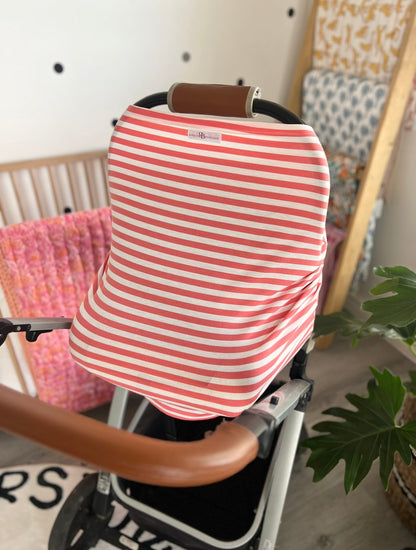 Car seat cover / feeding blanket - Guava stripe Babalu boutique