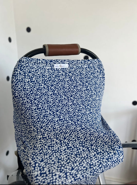 Car seat cover / feeding blanket - Organic shapes blue and white Babalu boutique