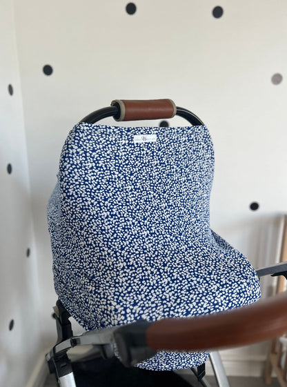 Car seat cover / feeding blanket - Organic shapes blue and white Babalu boutique