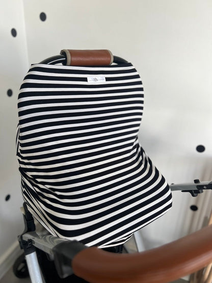 Car seat cover / feeding blanket - black and white stripe Babalu boutique