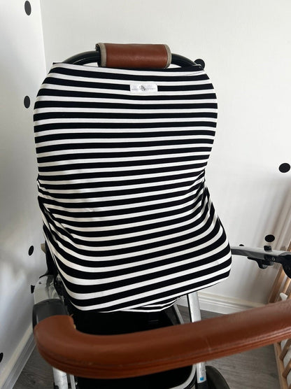 Car seat cover / feeding blanket - black and white stripe Babalu boutique