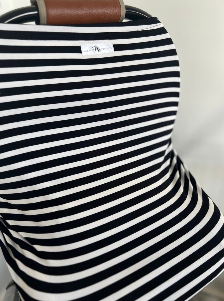 Car seat cover / feeding blanket - black and white stripe Babalu boutique