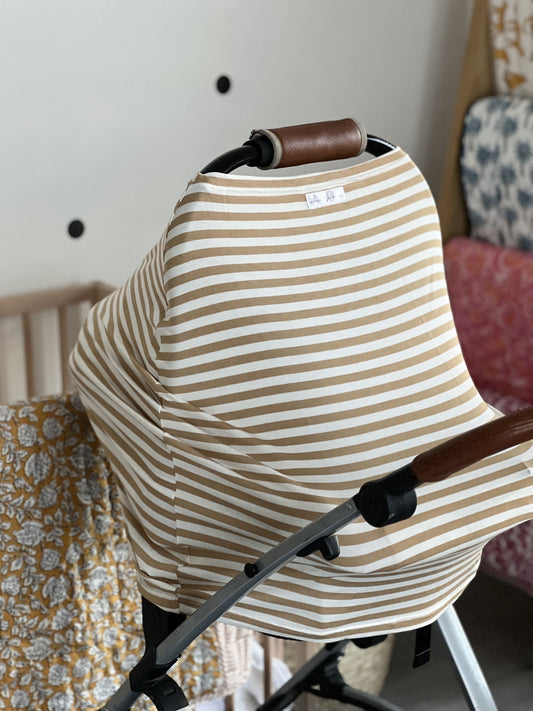 Car seat cover / feeding blanket - cream and white stripe Babalu boutique