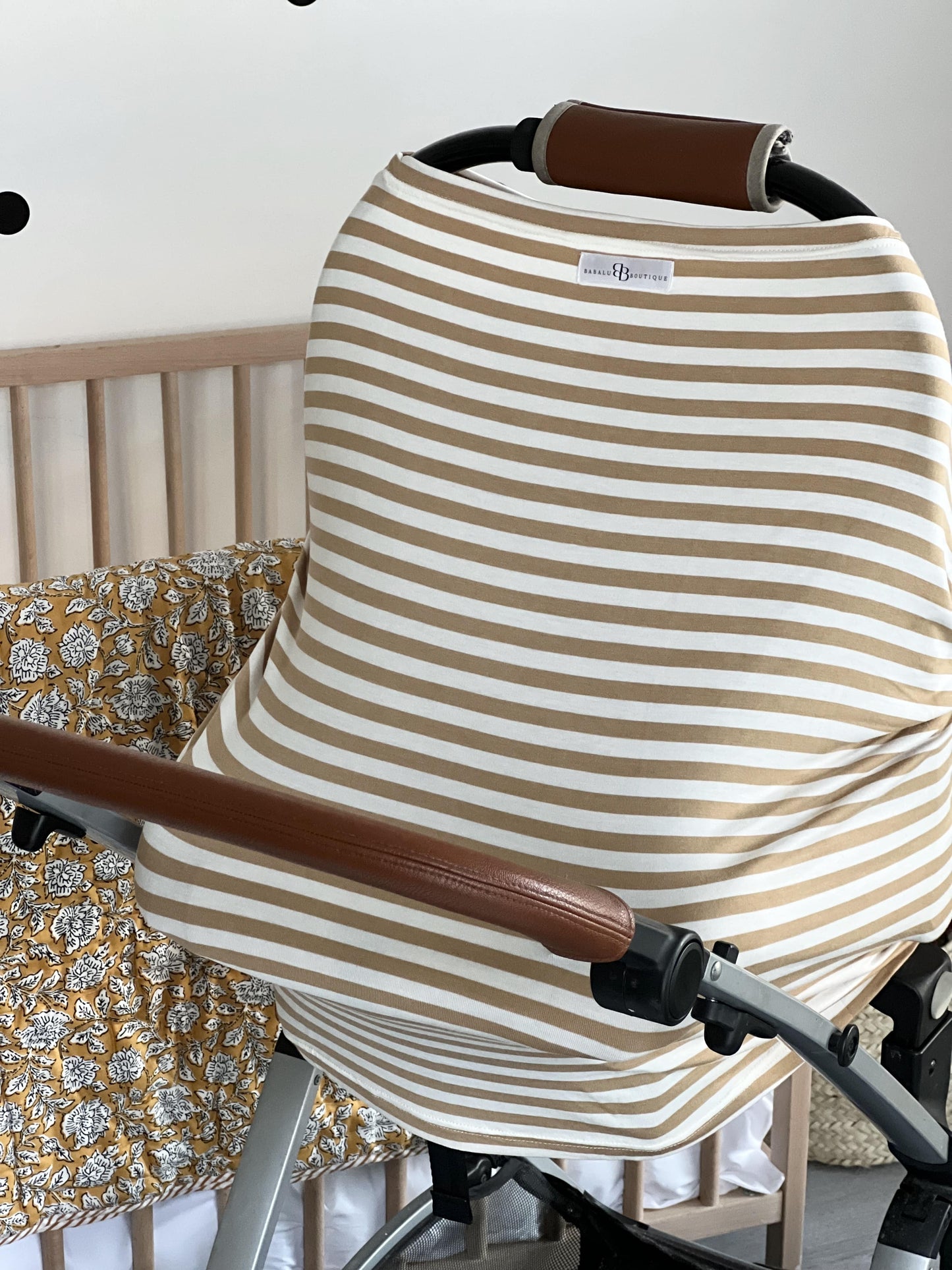 Car seat cover / feeding blanket - cream and white stripe Babalu boutique