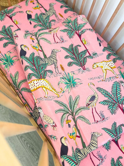 Changing mat cover only- pink jungle Babalu boutique