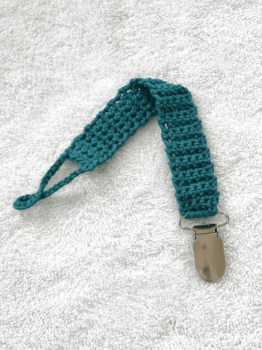 Crochet pacifier clip - peacock simplicity Babalu boutique