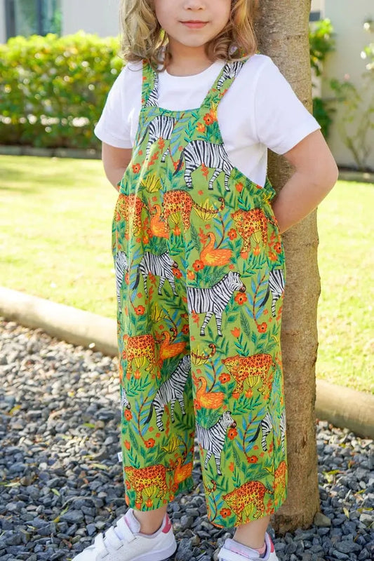 Dungaree- green jungle print (unisex)