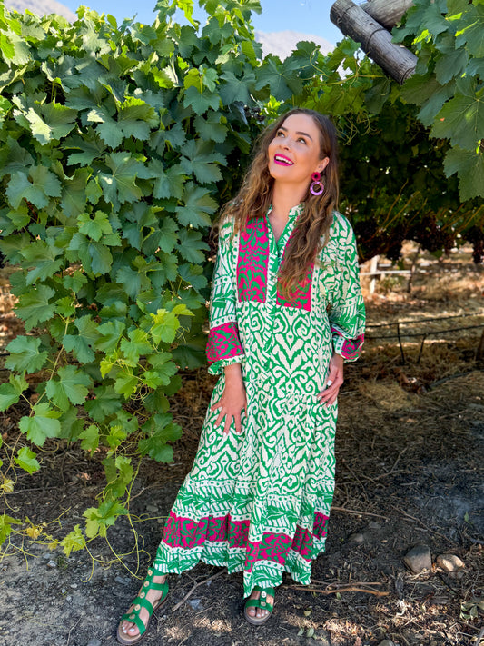 Berna dress - Pink & green ikat