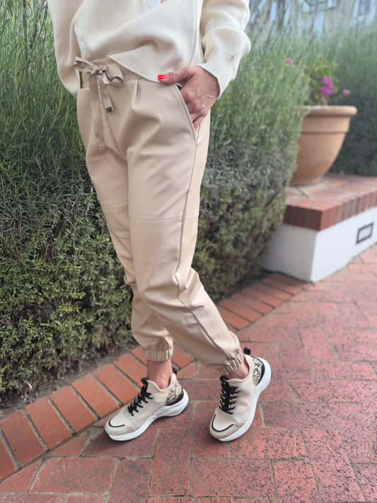 Lea Pants - Beige leather