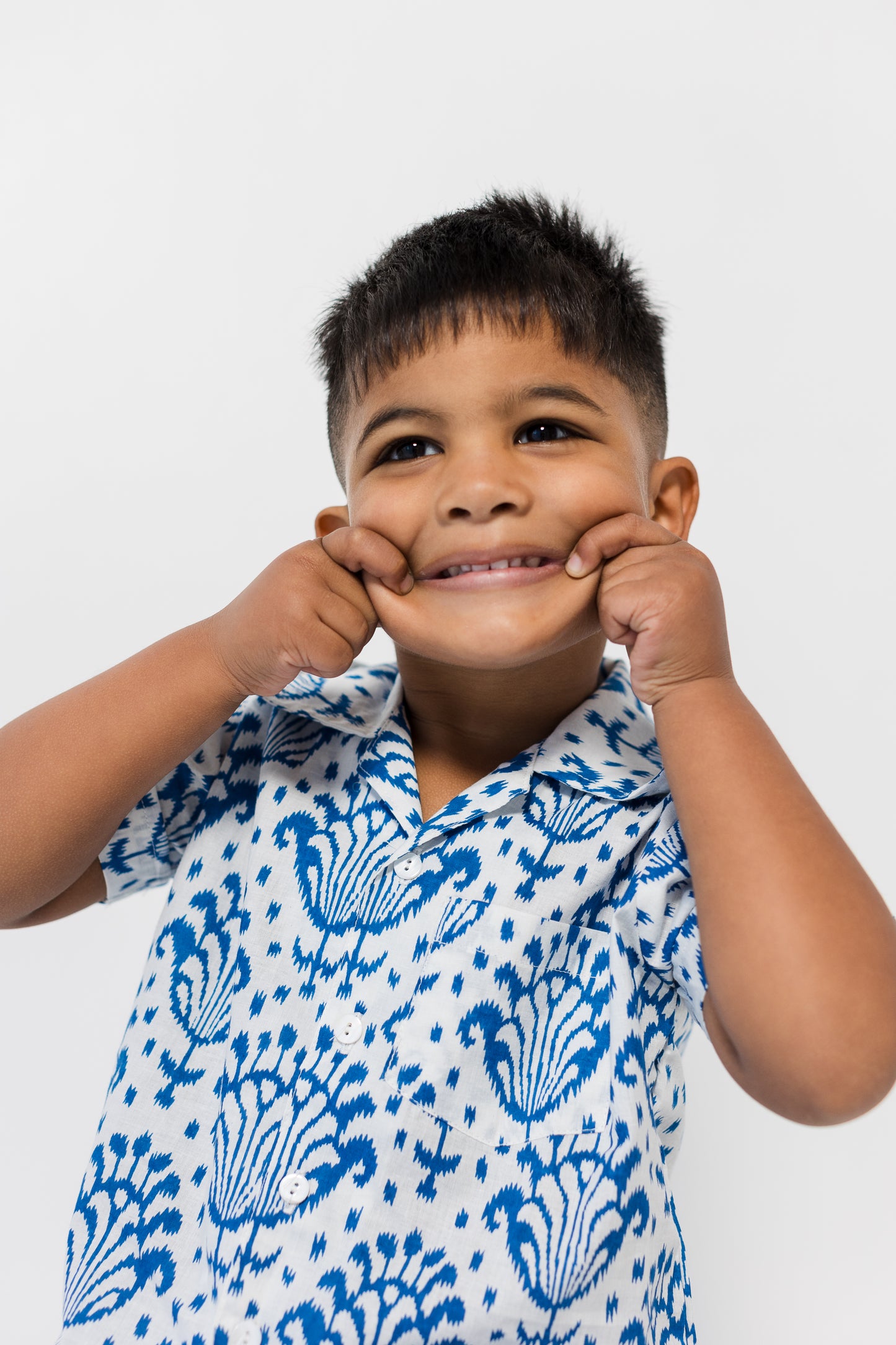 Boys shirt- Indigo ikat (short sleeve)