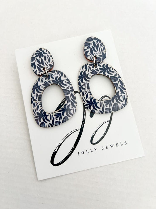 Geo Navy Leaf earrings Babalu boutique