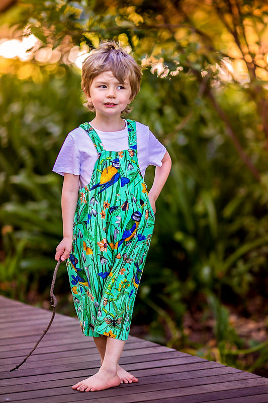 Green birds- Kids Dungaree (unisex) Babalu boutique