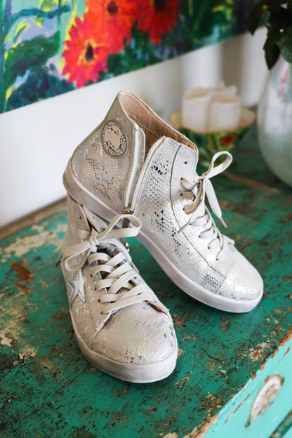 Ethan - Silver snake sneaker (high top) - Babalu boutique