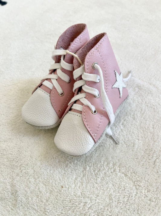 Leather baby shoes : All- stars (Pink and white)