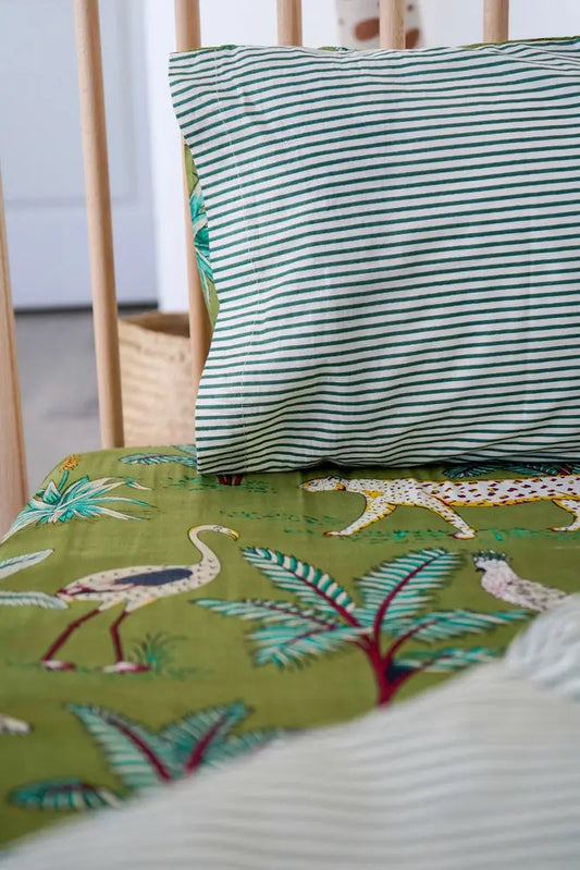 Cot fitted sheet  - green jungle print