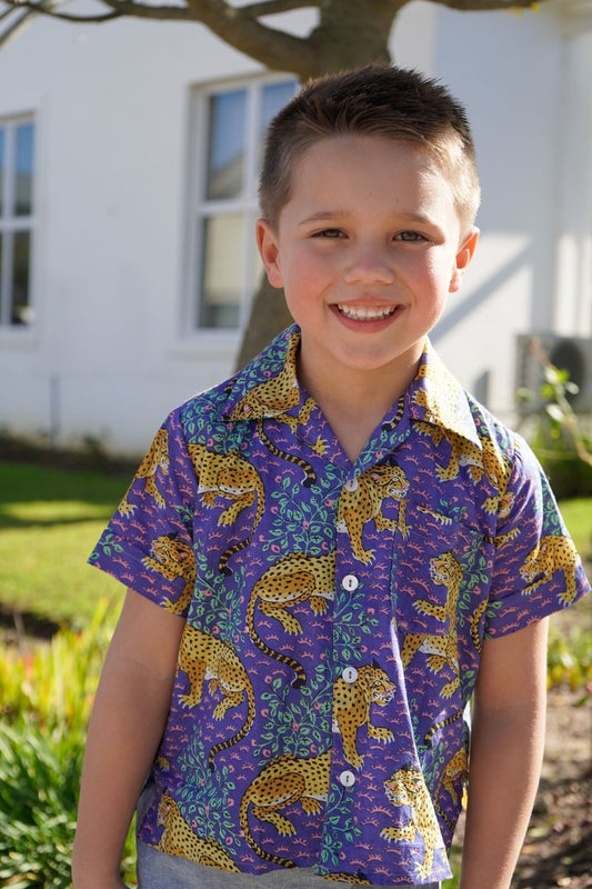 Purple tiger print - Boys shirt Babalu boutique