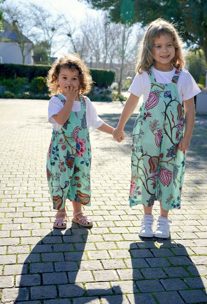 Soft mint floral - Kids dungaree Babalu boutique