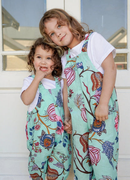 Soft mint floral - Kids dungaree Babalu boutique