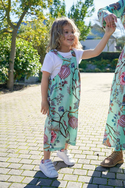 Soft mint floral - Kids dungaree Babalu boutique