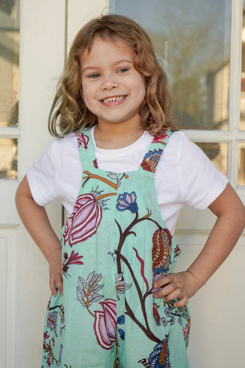 Soft mint floral - Kids dungaree Babalu boutique