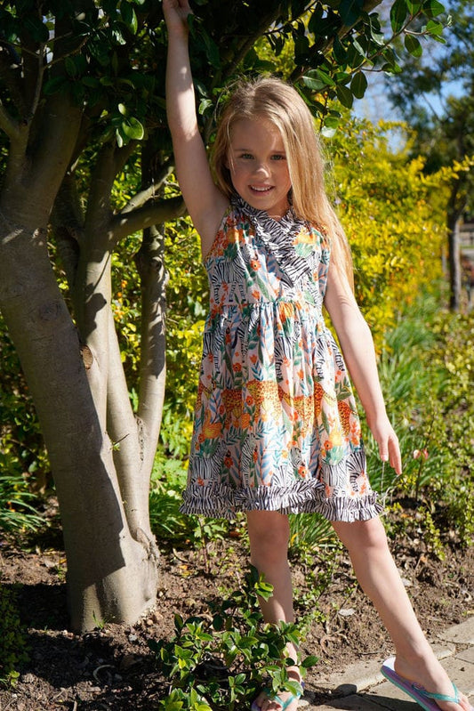 Wrap dress- Soft peach jungle print Babalu boutique